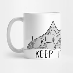 Keep it simple, house in the middle of the mountains - Digital pencil drawing - B&W Mug